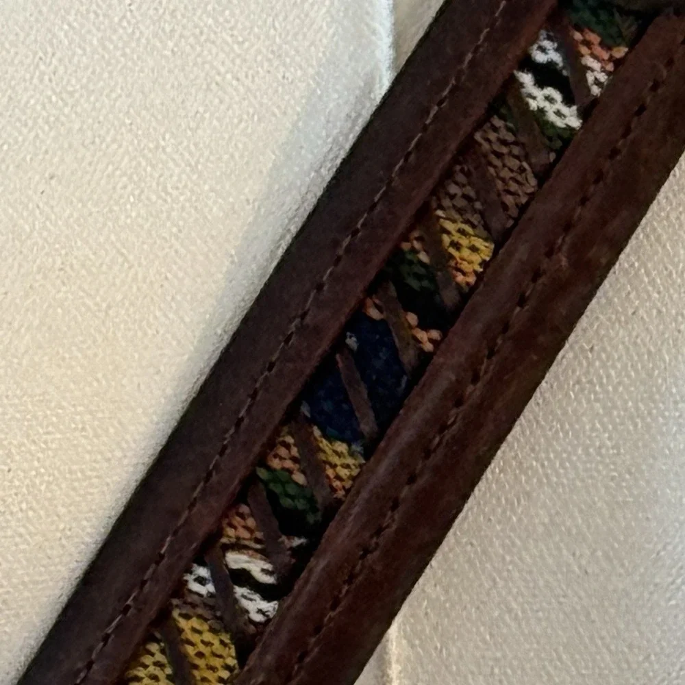 Southwestern Woven Leather Belt Brown Genuine Leather Columbia Size 46 Vintage